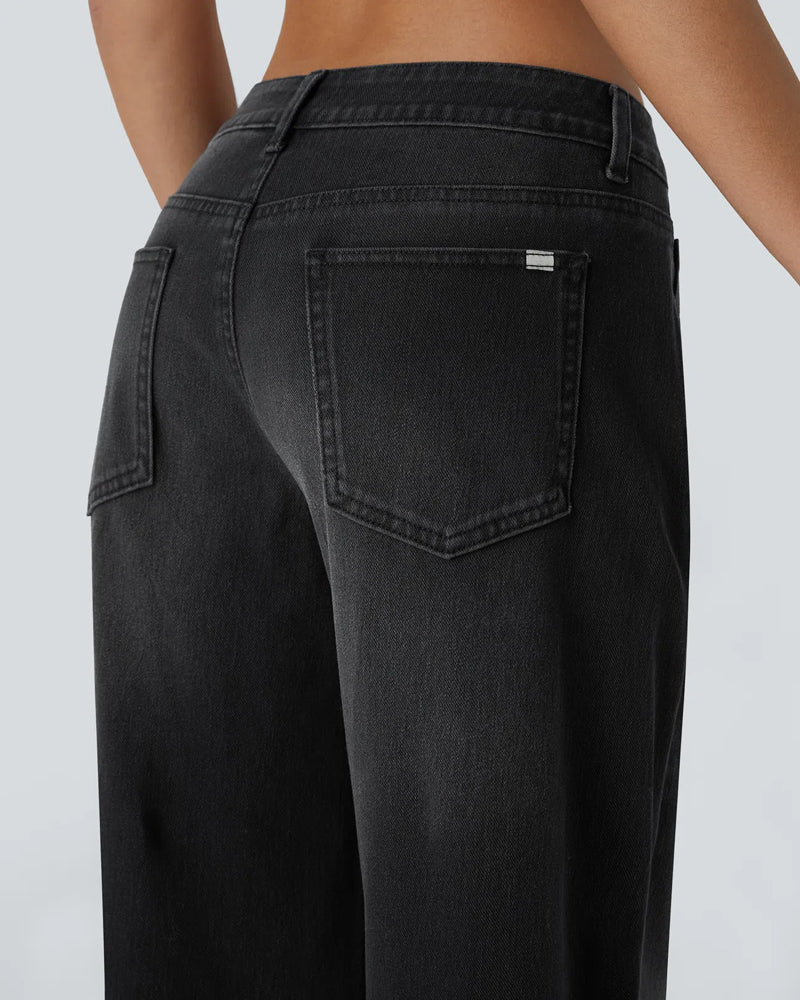 Pockets Baggy Wide Leg Washed Casual Jeans