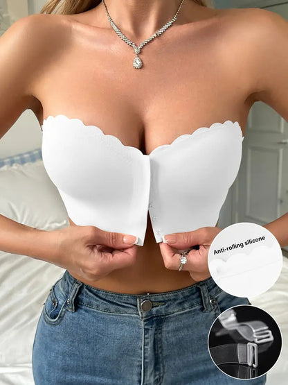 Wavy Trim Seamless Tube Top Bralette